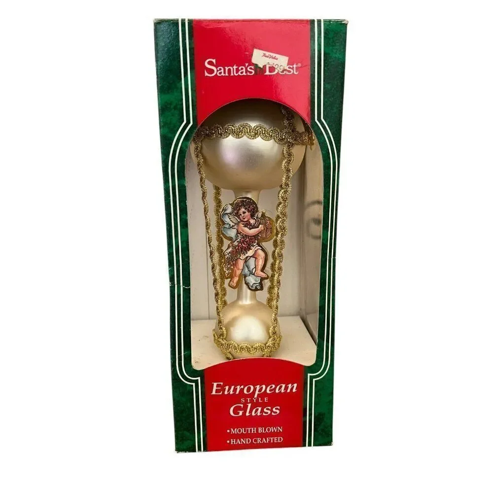 Hot Air Ballon Angel Playing Harp European Glass Christmas Tree Ornament